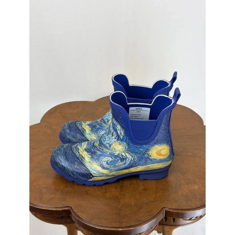 NIB Galleria Rain Boot Van Gogh Starry Night Chelsea Rainboot #0598 SZ 8 - Picture 4 of 8